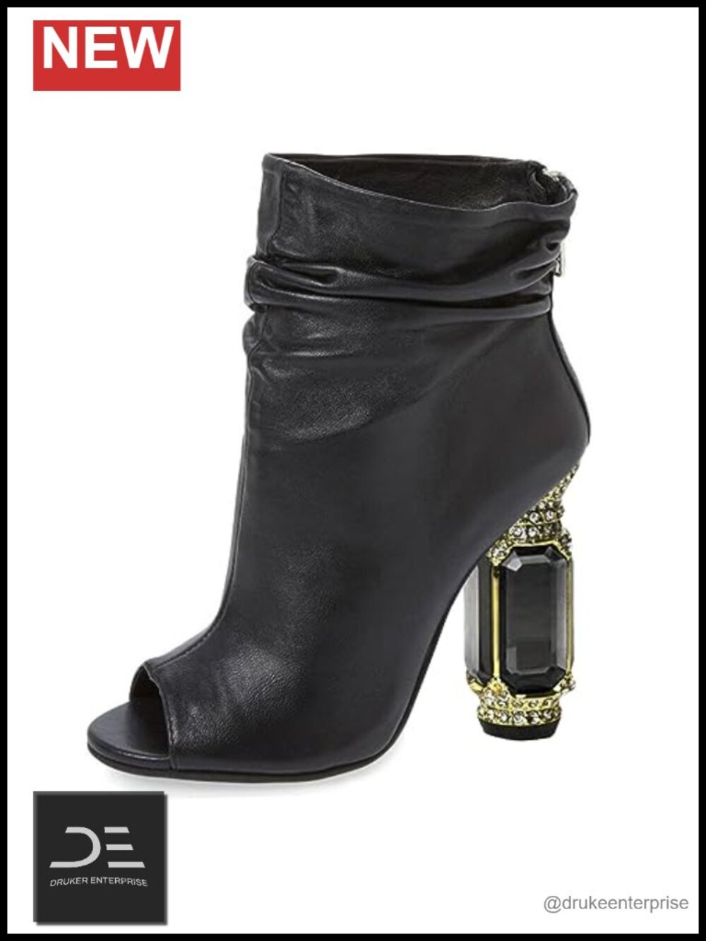 FSJ Women Black Crystal Block Heel Ankle Boots